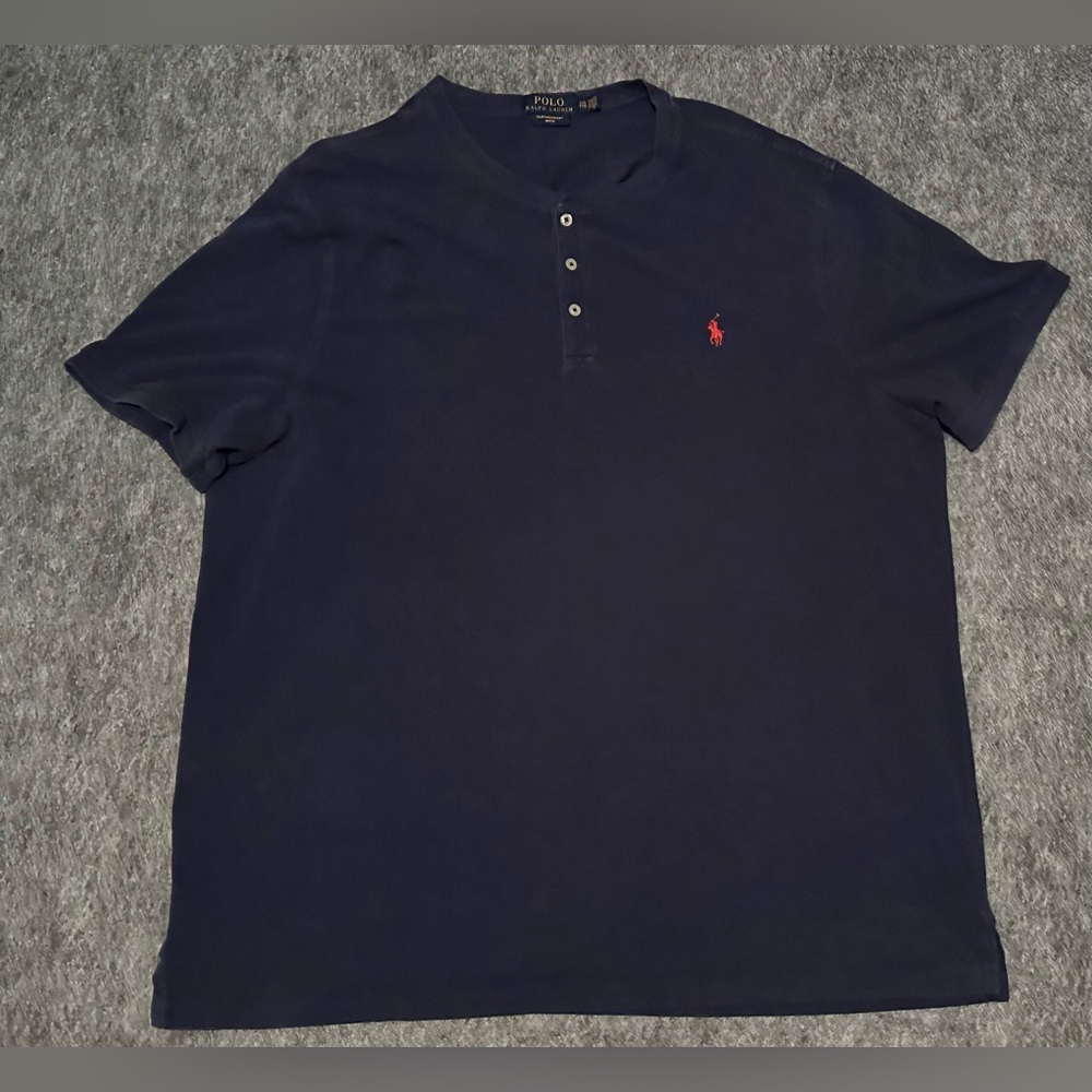 VTG Men’s Polo Ralph Lauren Mesh Blue/ Red Logo Henley Short Sleeve Shirt- 2XL